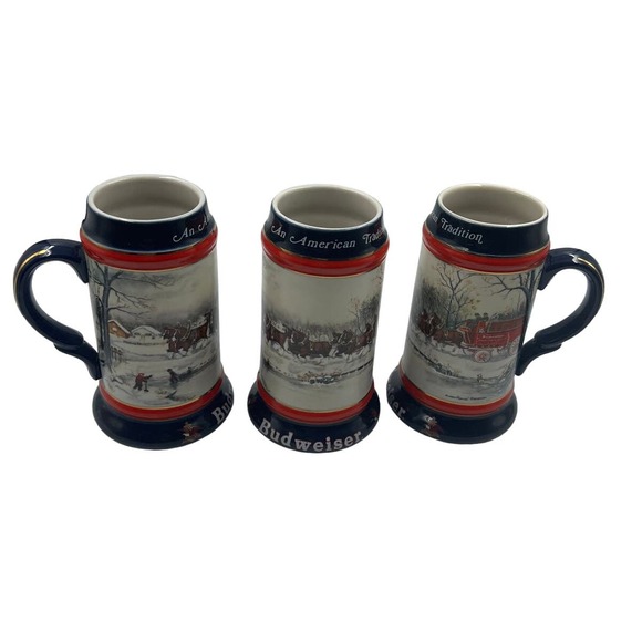 Vintage 3 Anheuser Bush Budweiser Heavy Ceramic Steins 1990 Susan Sampson - Picture 1 of 11